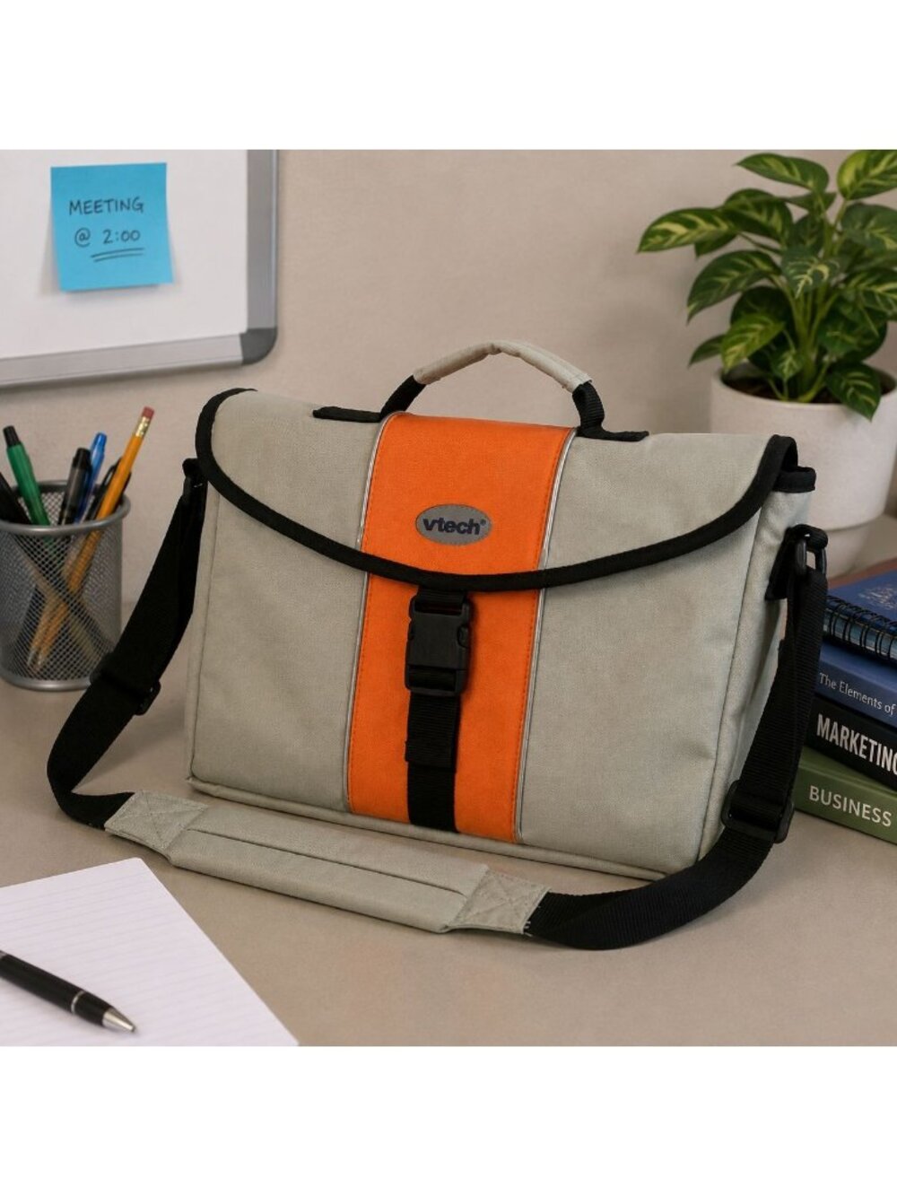 Vtech Laptop Messenger Bag Padded Shoulder Strap Gray Orange